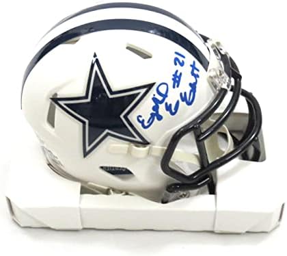 Ezekiel Elliott İmzalı Dallas Cowboys Düz Mat Beyaz Mini Kask Beckett Tanık İmzalı NFL Mini Kask