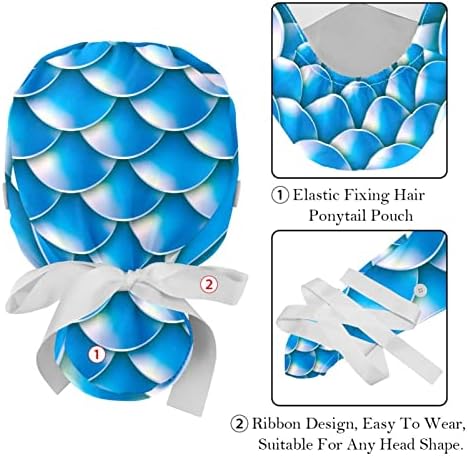 2 Paket çalışma kapağı Kadınlar için Düğme ile Uzun Saç Ayarlanabilir Elastik Kravat Geri Şapka Kabarık Kapaklar Denizkızı Kuyruğu
