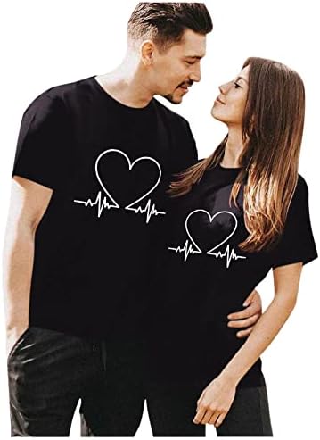Akollsppnsy sevgililer Günü Eşleşen Çift T-Shirt Yuvarlak Boyun 2023 Kısa Kollu Gömlek Gevşek Atletik Kadınlar için Tops