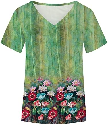 Bayan Yaz Batik Kısa Kollu Tişörtleri Colorblock Ombre Şık V Boyun Üstleri Rahat Çiçek Baskı Tunik Bluz
