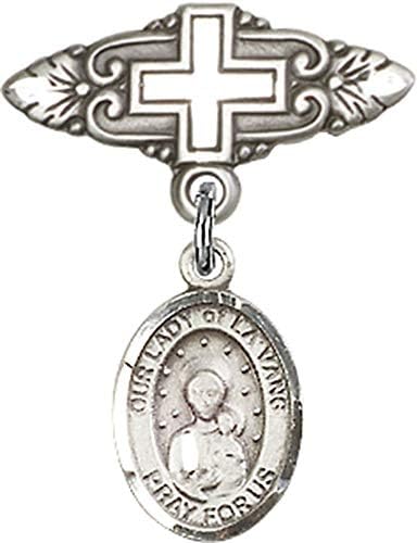 Mücevher Takıntısı Our Lady of la Vang Charm ile Bebek Rozeti ve Haç ile Rozet Pimi | Gümüş Our Lady of la Vang Charm ile Bebek Rozeti