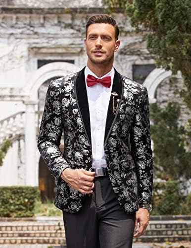 COOFANDY erkek Çiçek Smokin Ceket Şal Yaka Bir Düğme Kadife Takım Elbise Ceket Akşam Yemeği Balo Parti Düğün Blazer
