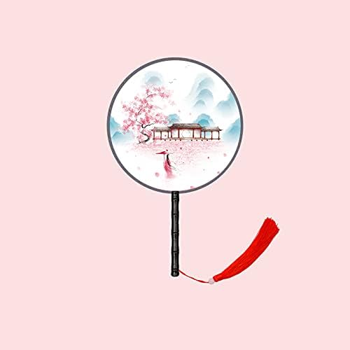 Fan Çift hamur yelpaze Çin Tarzı Uzun Saplı Püskül Hanfu Cheongsam Dans Fanı Yuvarlak Fan,yarı saydam ipek El Fanı, hediye düğün mobilyası