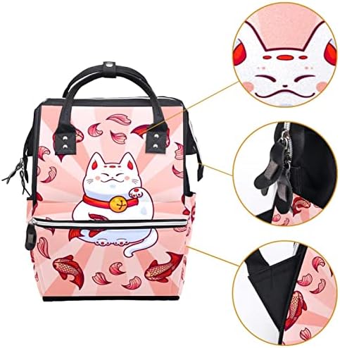 Japonya Karikatür Şanslı Kedi Yakalamak Pembe Sazan Balık bebek bezi çantaları Mumya Tote Çanta Çok Fonksiyonlu seyahat için sırt çantası,