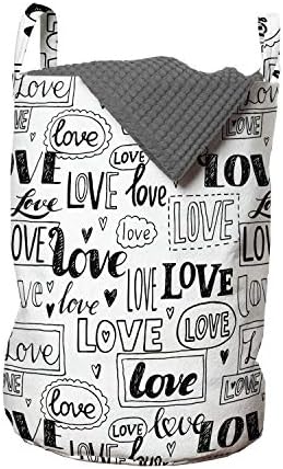 Ambesonne Sevgililer Günü Çamaşır Torbası, Romantik Mesaj Çiftler Tutkusu Gibi Elle Çizilmiş Aşk Sözleri, Çamaşırhaneler için İpli