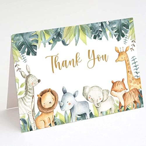 Buerhanerry 50 Safari Teşekkür Kartları, 4x6 Orman Hayvanları Bebek Duşu Teşekkür Kartları, Safari Temalı Doğum Günü Teşekkür Notları
