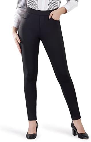 Bamans yoga elbisesi pantolon Sıska Bacak Streç Pantolon Cepler ile Kadınlar için (Siyah, X-Küçük)