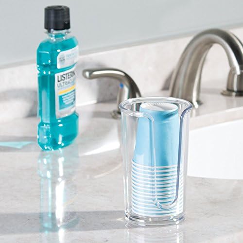 Banyo Tezgahı için ıDesign Kağıt ve Plastik Tek Kullanımlık Bardak Dispenseri, Clarity Collection-3” x 3” x 5”, Şeffaf