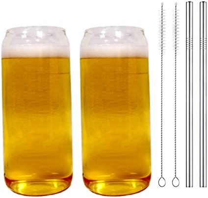 Kapaklı ve Pipetli Gugou Bira Bardağı, Bambu Kapaklı 2 Paket İçme Bardağı Buzlu Kahve Fincanı Şekilli Cam Yeniden Kullanılabilir Boba