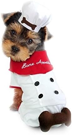 Şef Üniforma Kostüm Köpekler İçin Kemik İştah Kırmızı Eşarp Aşçı 3D Kemik Ekli (Boyut 5)