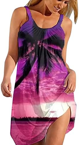 HTHJSCO Bayan Yaz Elbiseler Casual Kolsuz Batik Baskılı Mini Tank Elbise Bohemian Plaj Sundress kısa tişört Elbise
