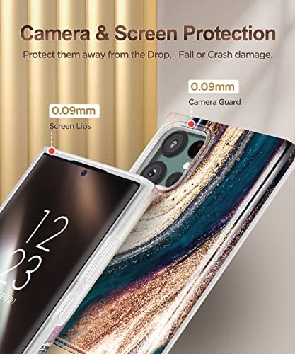 GVIEWIN Mermer Paketi-Samsung Galaxy S22 Ultra 5G 6.8 ile Uyumlu, Metal Kickstandlı Slide Kamera Kılıfı+ S22 Ultra Kılıf (Drift Kum