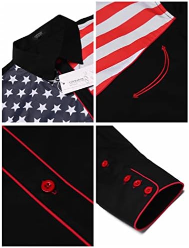COOFANDY erkek Rahat Amerikan Bayrağı Düğme Aşağı Gömlek Slim Fit Uzun Kollu Gömlek