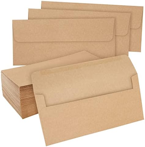 100 Paket 10 Kahverengi Kraft Kağıt İş Zarfları Çekler, Faturalar, Hediye Çekleri, Posta Mektupları, Davetiyeler, Belgeler, Formlar